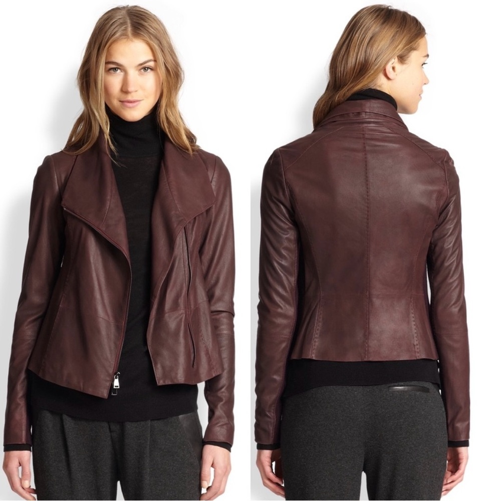 Vince leather cross-front moto jacket
